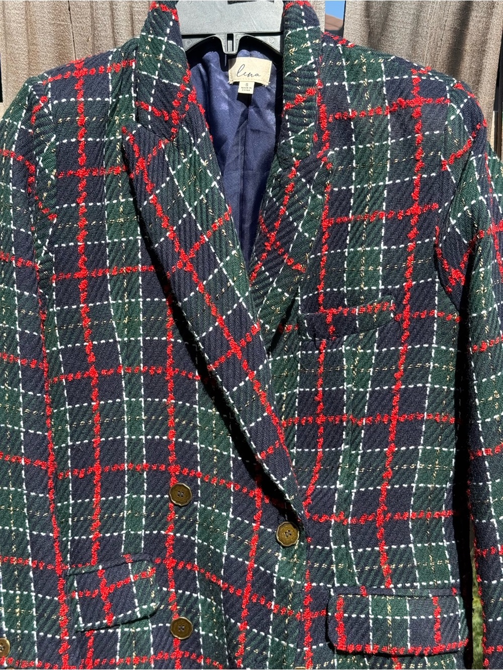 Lena Green and Red Plaid Wool Double-Breasted Blazer - Picture 3 of 10